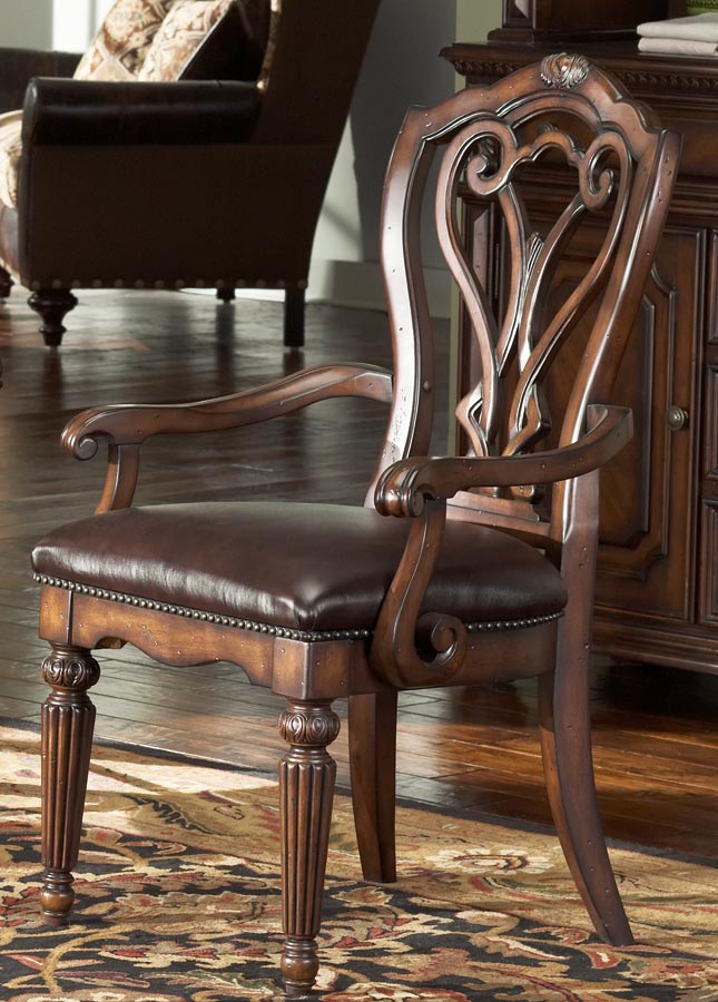 American Drew Barrington House Dining Arm Chair With Leather Seat