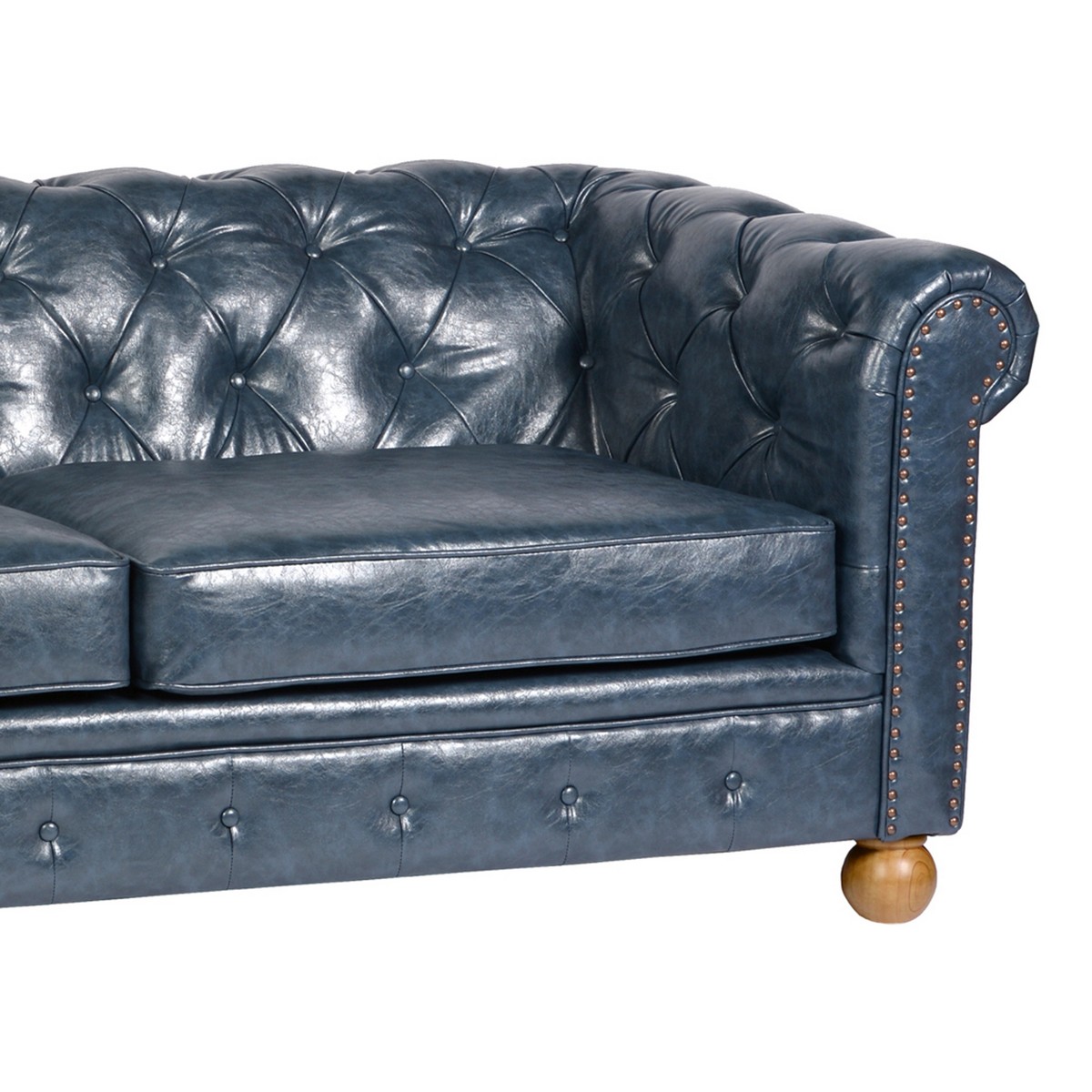 Armen Living Winston Antique Blue Bonded Leather Sofa