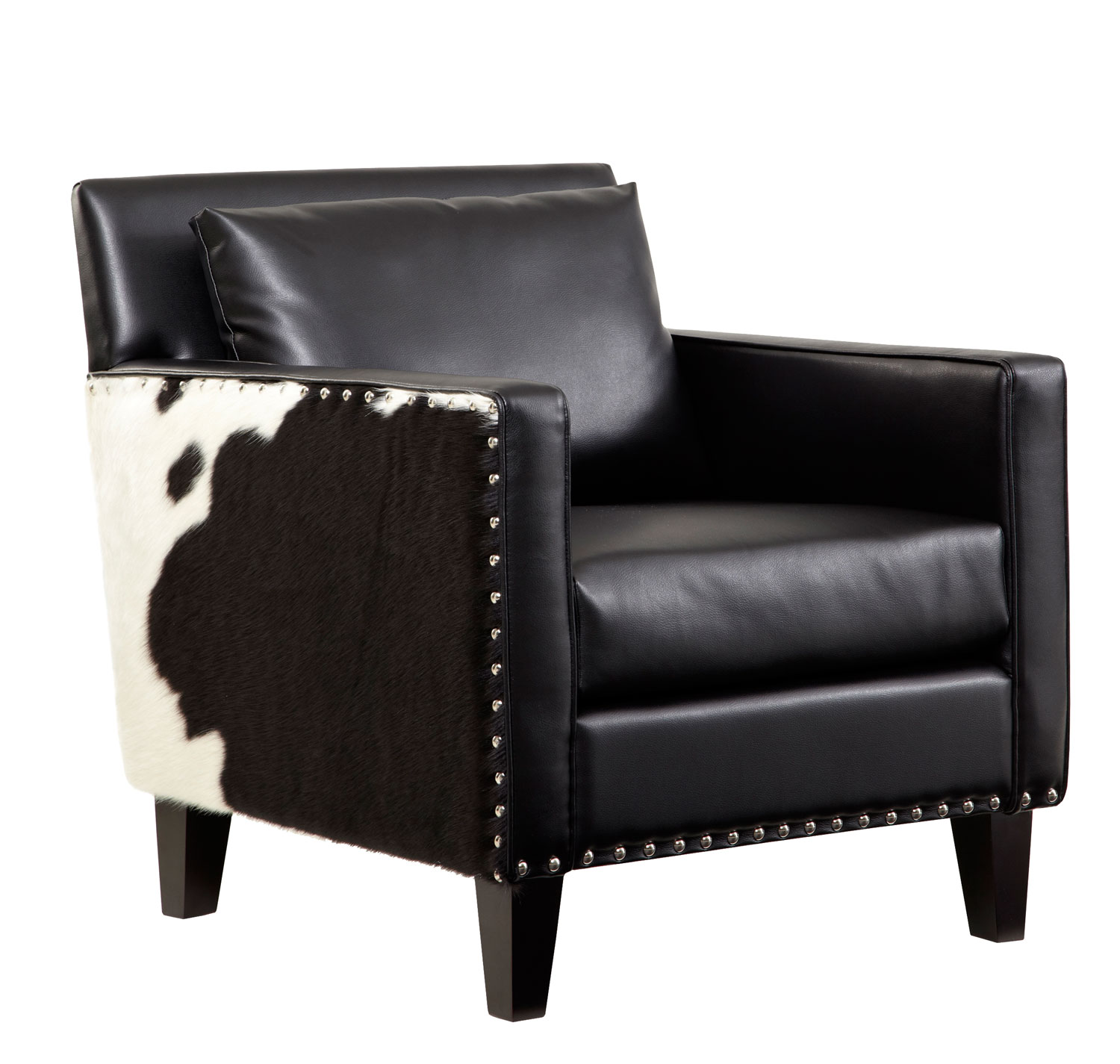 Armen Living Dallas Arm Chair - Black Leathr/Real Cowhide Side Panels