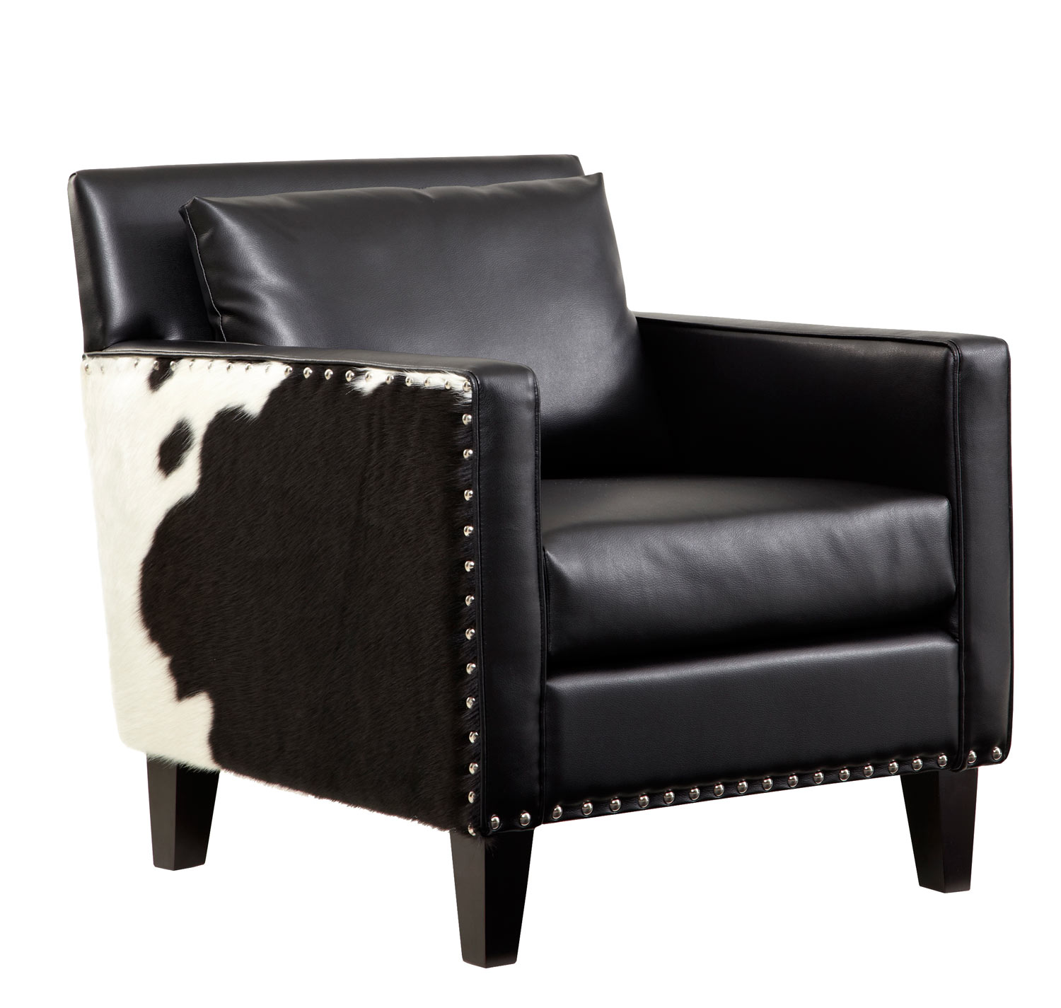 Armen Living Dallas Sofa Set - Black Leather/Real Cowhide Side Panels