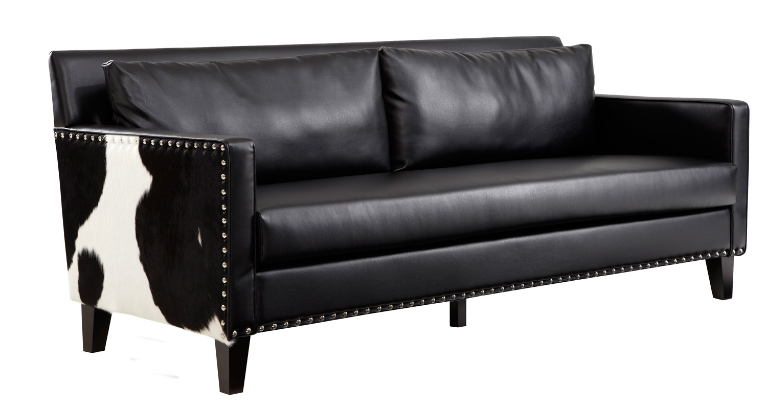 Armen Living Dallas Sofa Set - Black Leather/Real Cowhide Side Panels