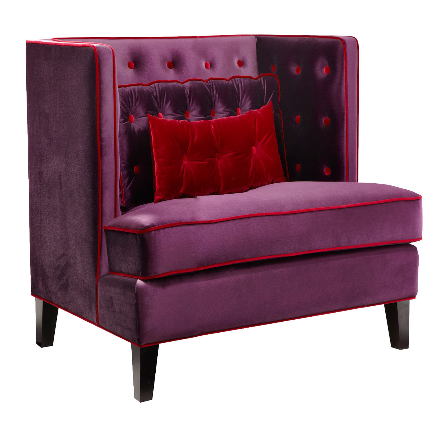 Armen Living Moul-inch Arm Chair -Velvet Purple/Red Piping