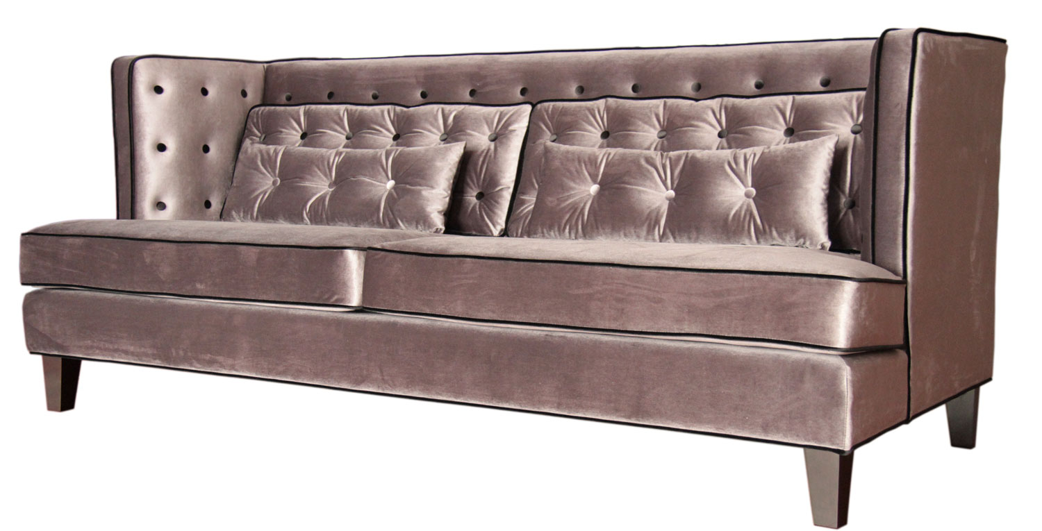 Armen Living Moul-inch Sofa Set - Velvet Gray/Black Piping