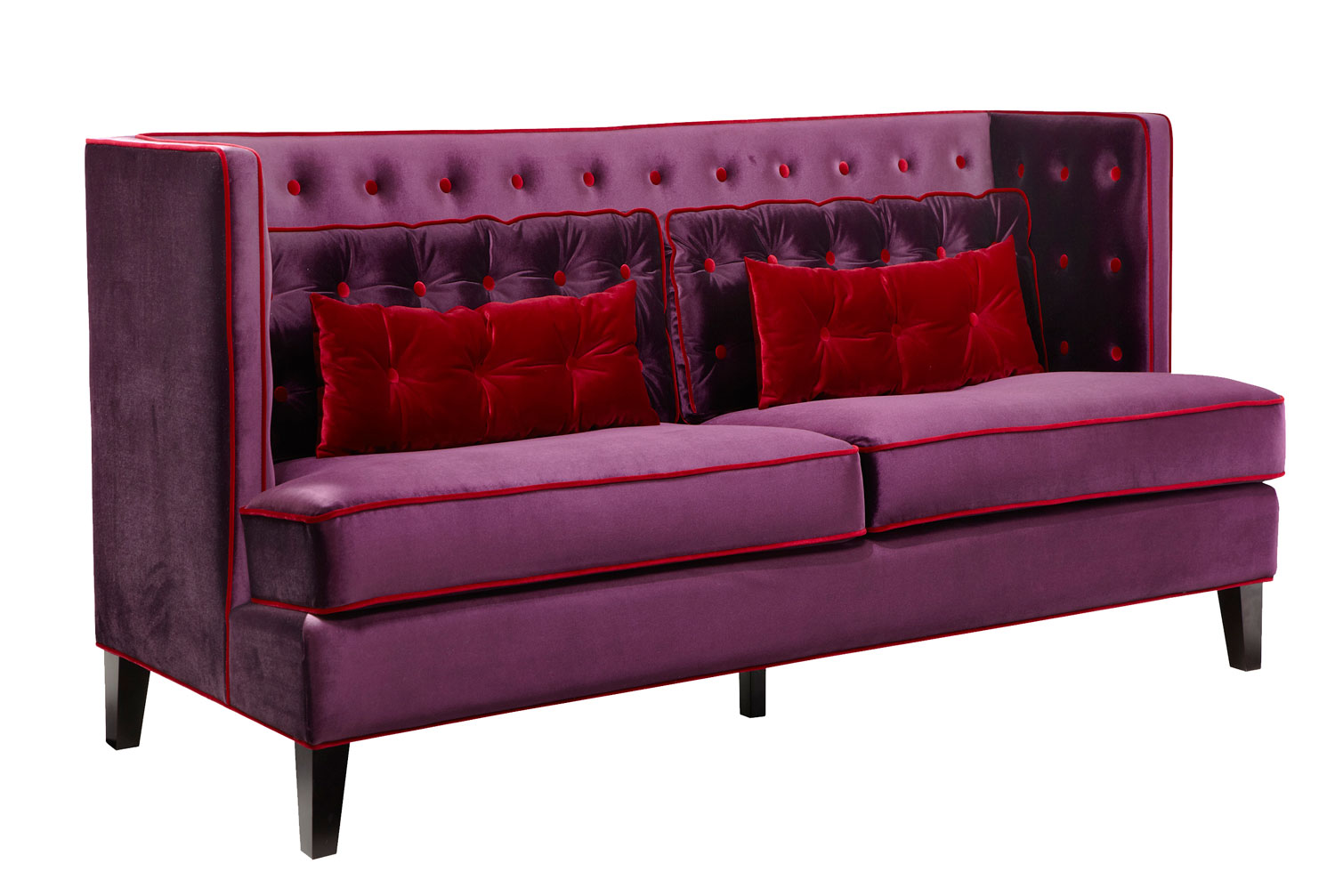 Armen Living Moul-inch Sofa Set - Velvet Purple/Red Piping