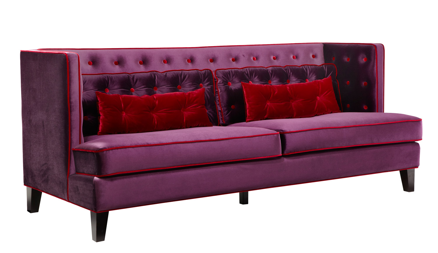 Armen Living Moul-inch Sofa Set - Velvet Purple/Red Piping