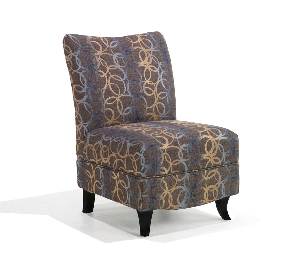 Armen Living Malibu Armless Club Chair - Brown - Blue Swirl Fabric Armen Living Malibu Armless Club Chair - Brown - Blue Swirl Fabric