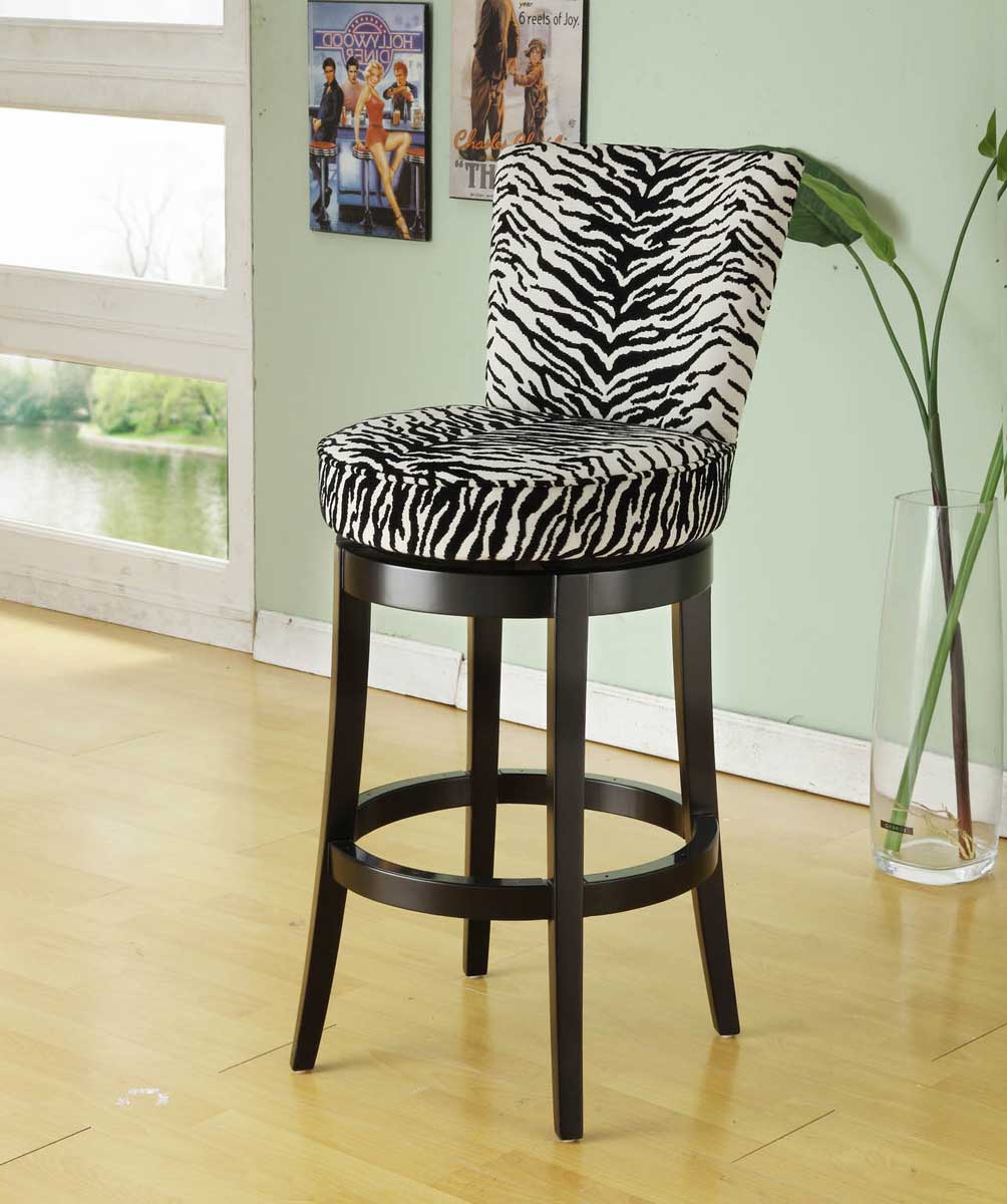 Armen Living Boston 26 Inch Swivel Barstool White/Black Zebra Fabric