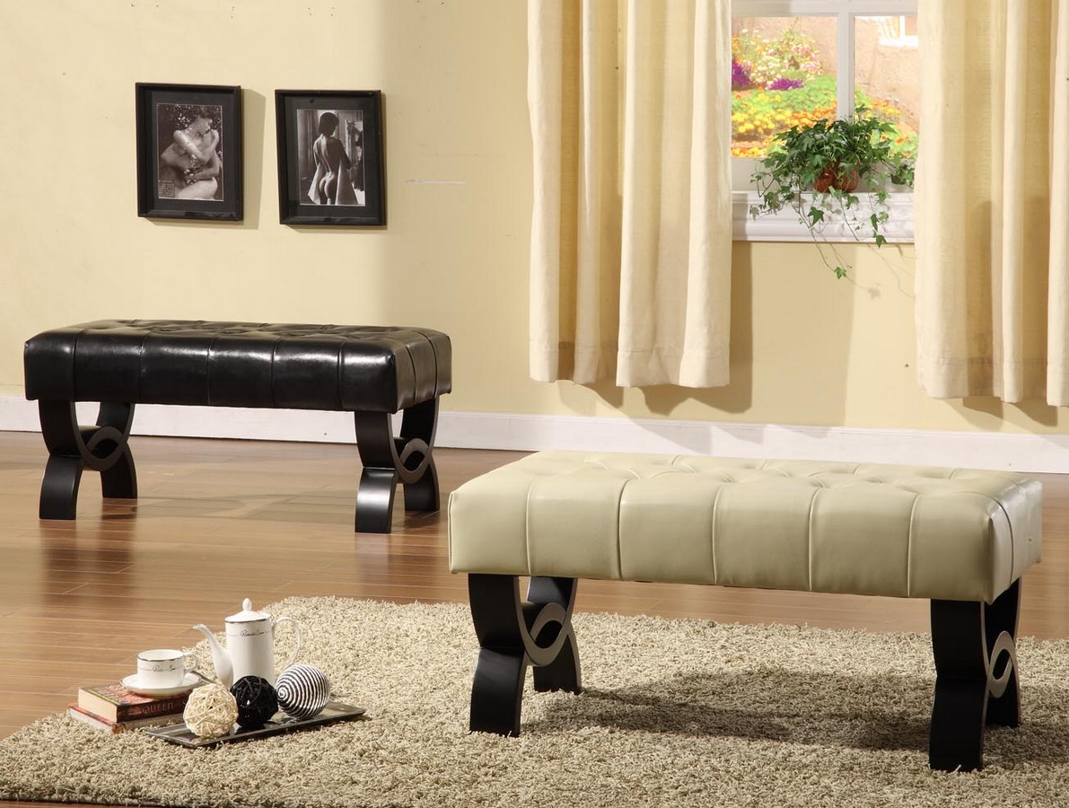 Armen Living Central Park 36-inch Tufted Black Leather Ottoman