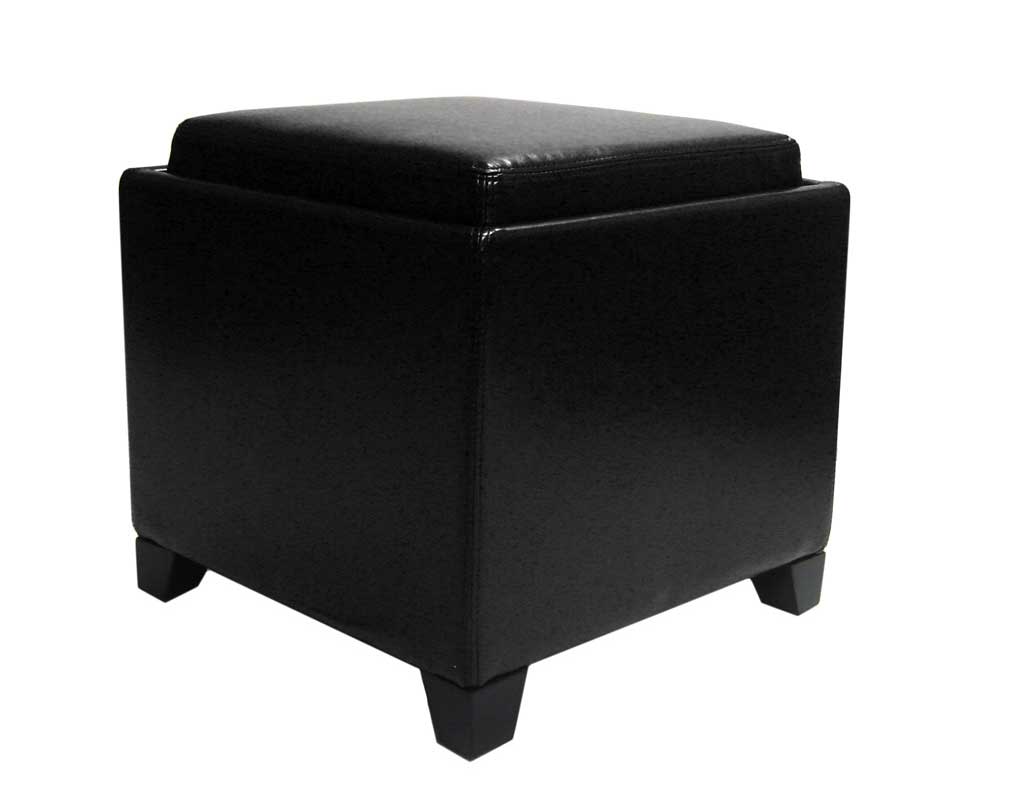 Armen Living Contemporary Storage Ottoman with Tray - Black