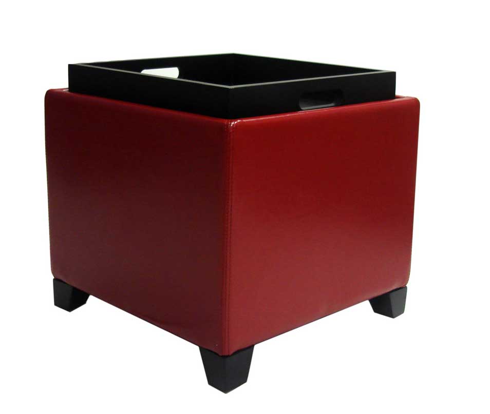 Armen Living Contemporary Storage Ottoman with Tray - Red