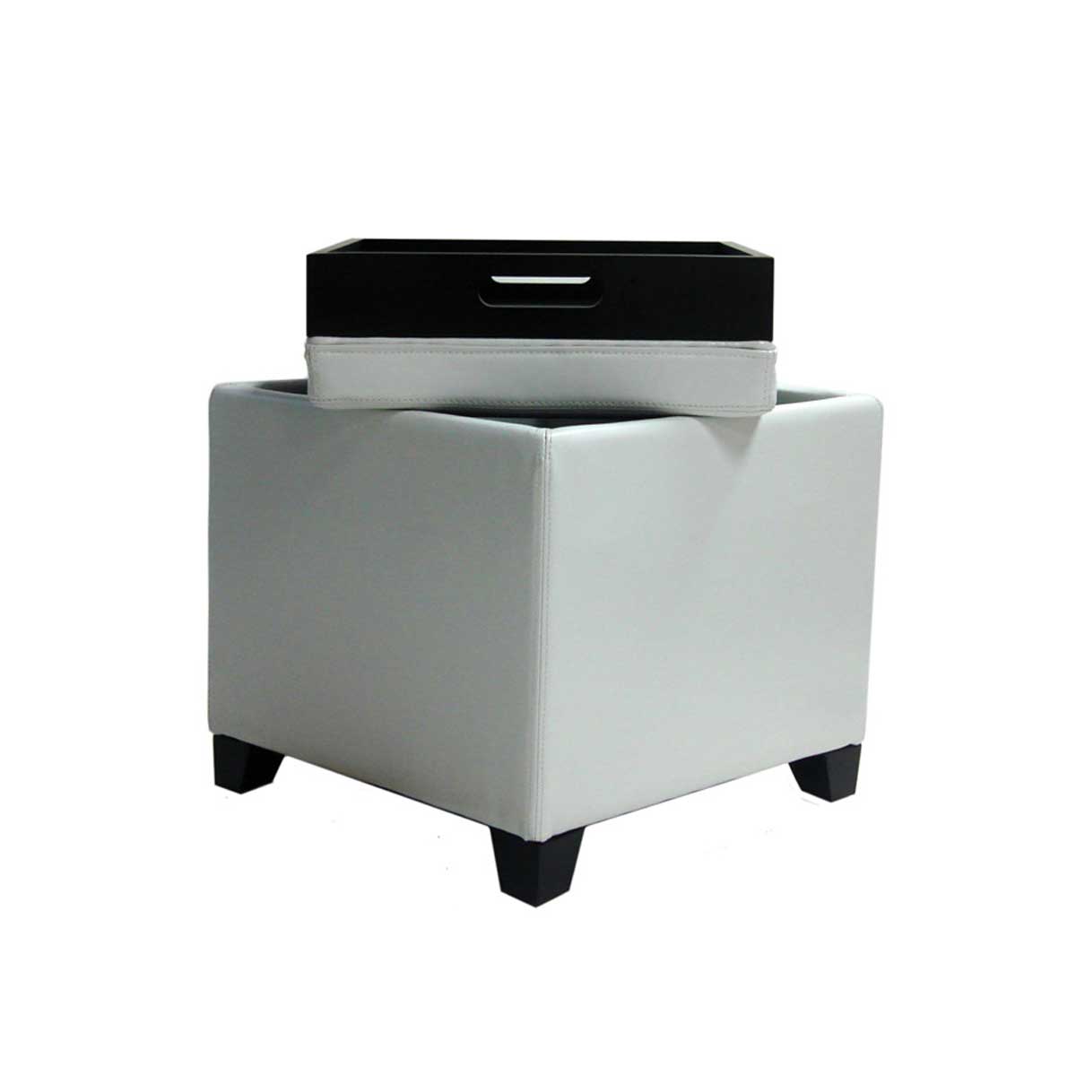 Armen Living Contemporary Storage Ottoman with Tray - White