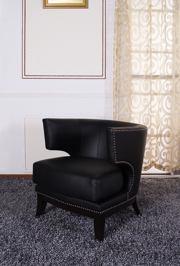 Armen Living Eclipse Club Chair Black Vinyl With Nailhead Accents And