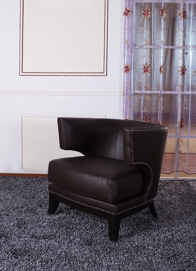 Armen Living Eclipse Club Chair - Brown Vinyl With Nailhead Accents And Espresso Wood Finish Armen Living Eclipse Club Chair - Brown Vinyl With Nailhead Accents And Espresso Wood Finish