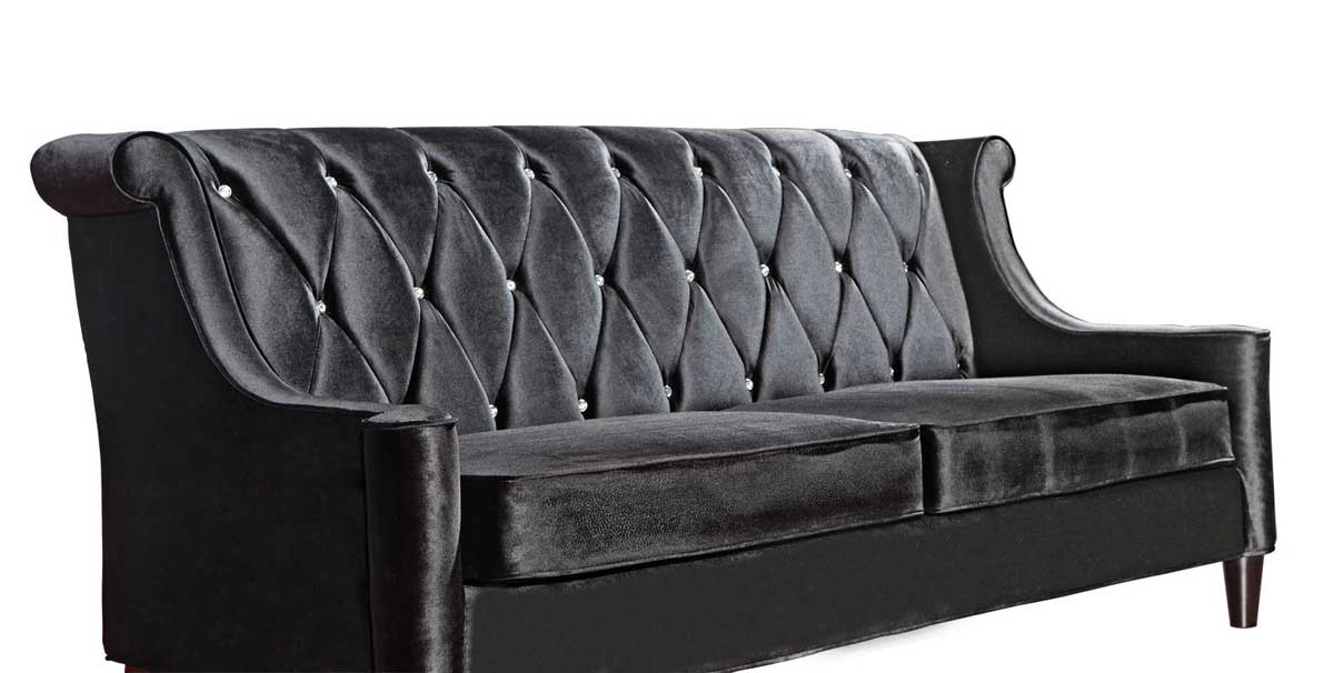 Armen Living Barrister Velvet Sofa - Black