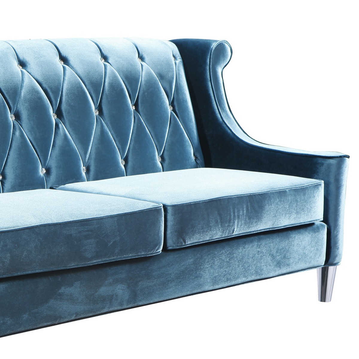 Armen Living Barrister Sofa In Blue Velvet With Crystal Buttons AL