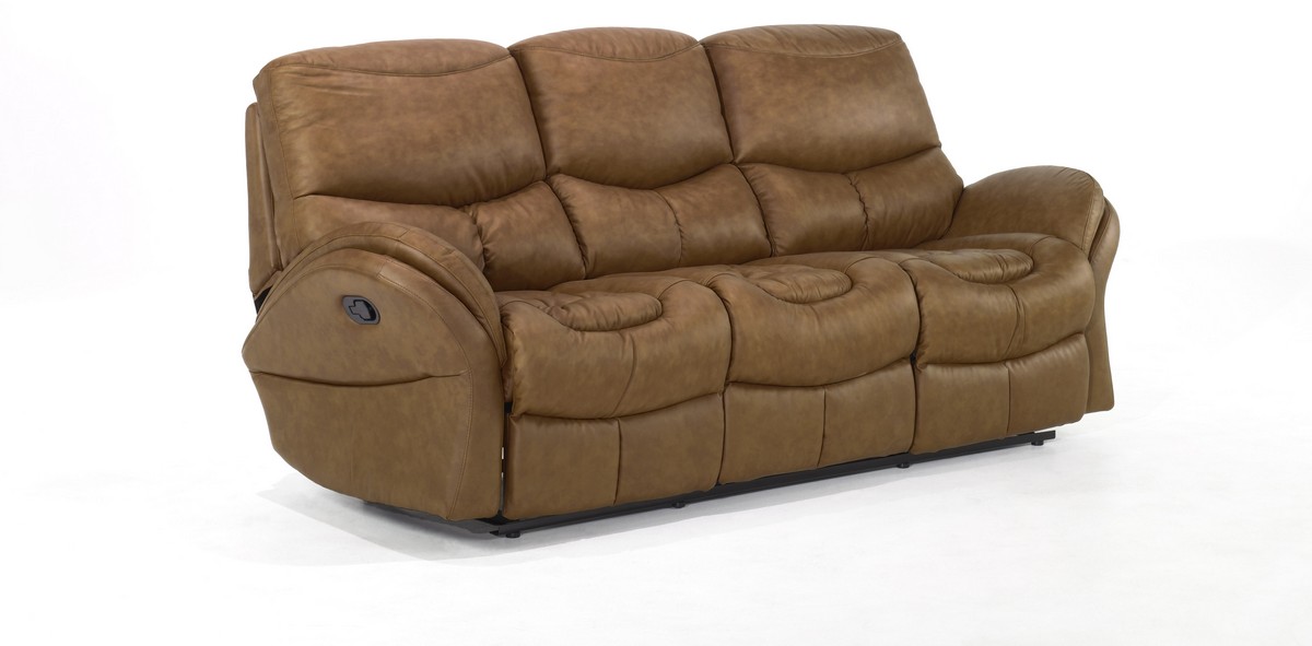 Armen Living Idaho Recliner Sofa Whiskey Leathermatch