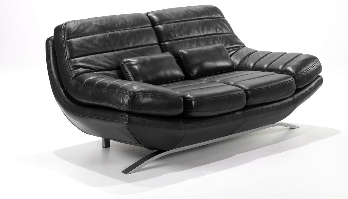 Armen Living Riviera Loveseat Black Leathermatch