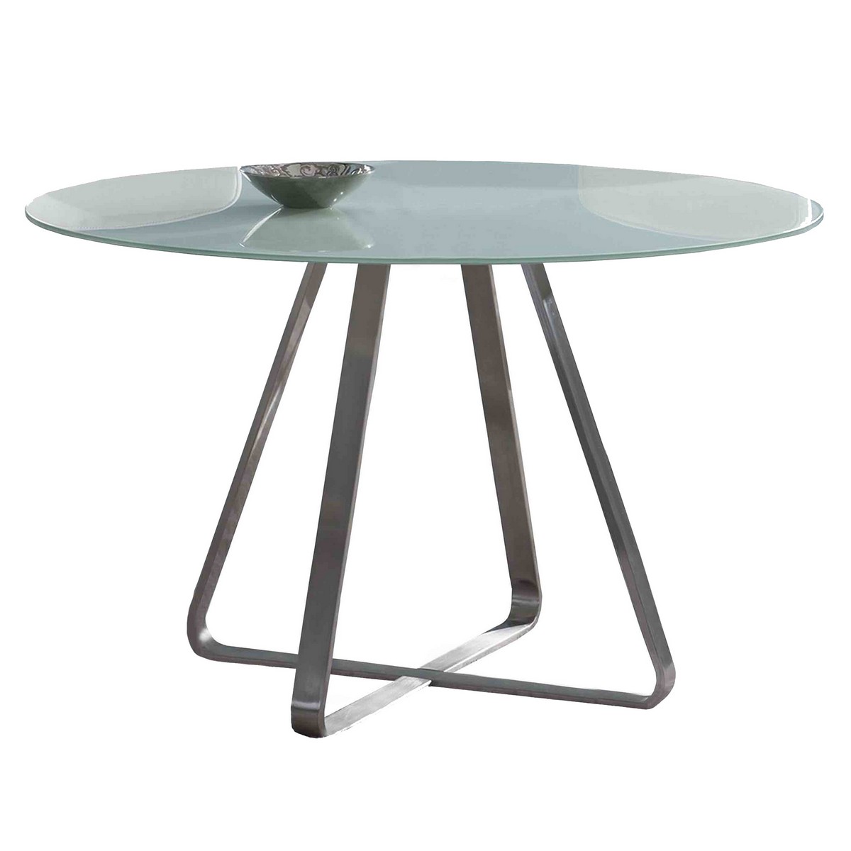Armen Living Cameo Modern Dining Table In Stainless Steel and Painted Glass