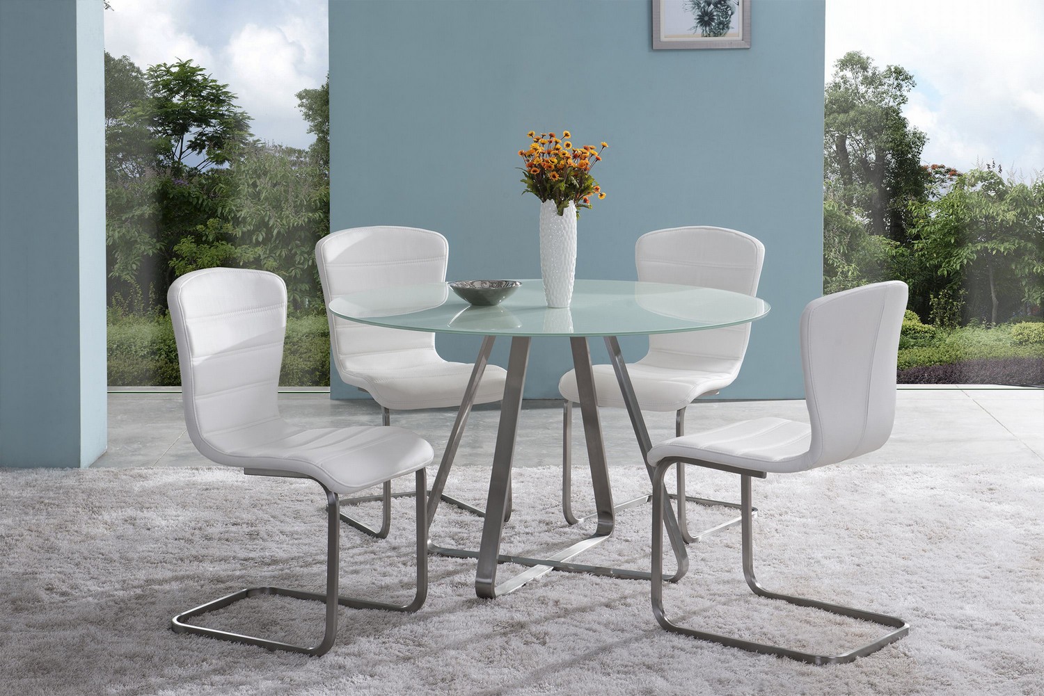 Armen Living Cameo Modern Dining Table In Stainless Steel and Painted Glass