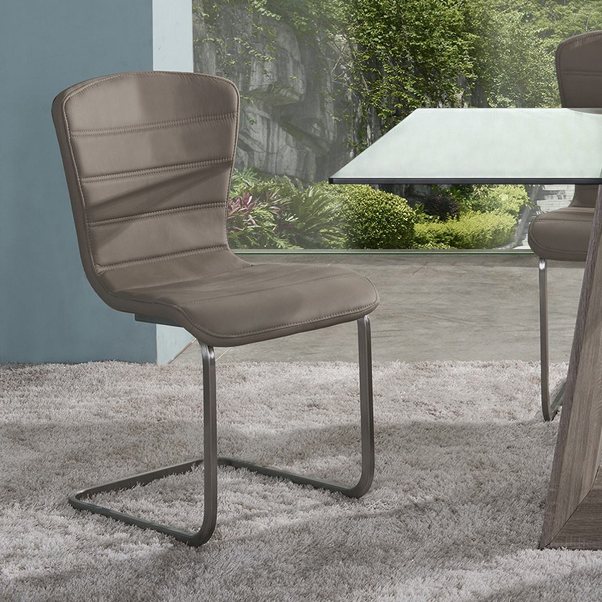 Armen Living Cameo Modern Side Chair In Coffee and Stainless Steel