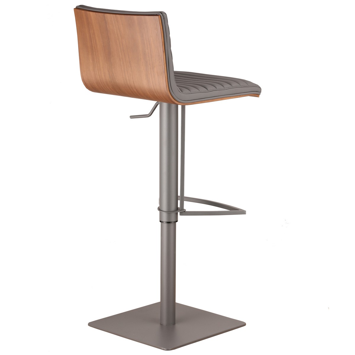 Armen Living Cafe Adjustable Gray Metal Barstool in Gray Leatherette with Walnut Back