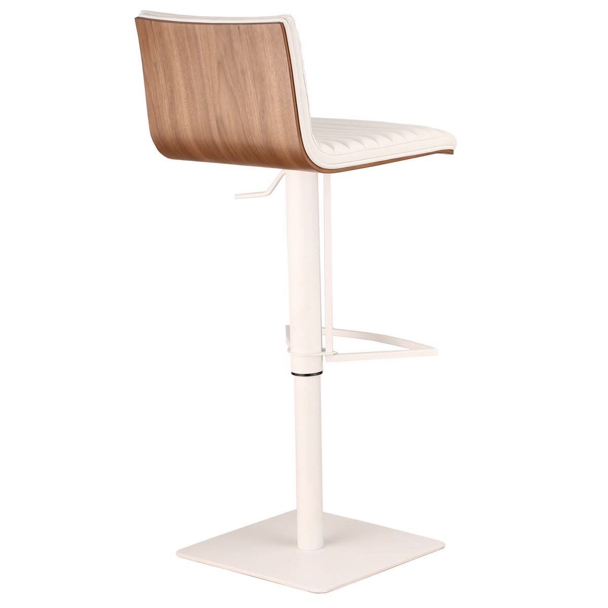 Armen Living Cafe Adjustable White Metal Barstool in White Leatherette with Walnut Back