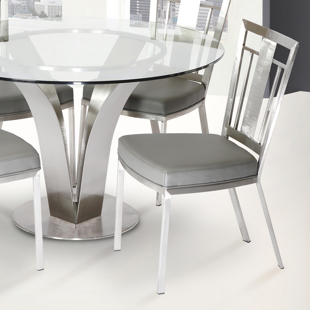 Armen Living Cleo Contemporary Dining Chair In Gray and Stainless Steel