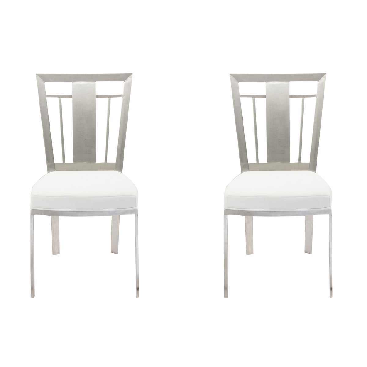 Armen Living Cleo Contemporary Dining Chair In White and Stainless Steel