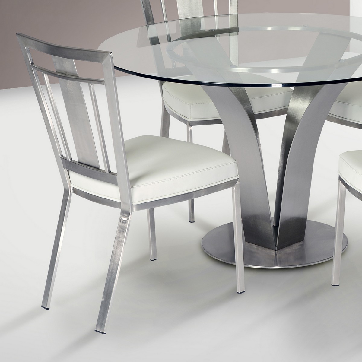 Armen Living Cleo Contemporary Dining Chair In White and Stainless Steel