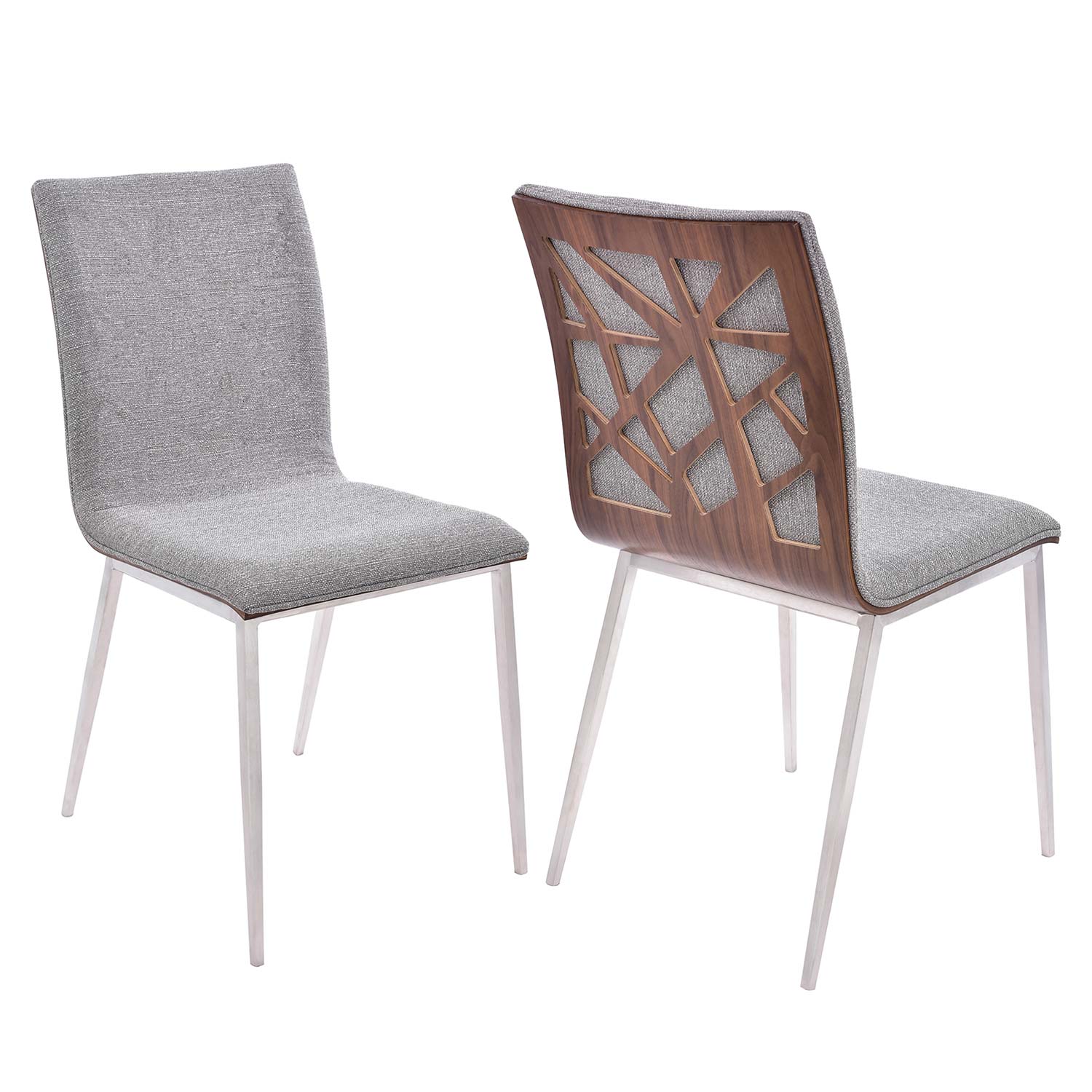 Armen Living Crystal Dining Chair - Grey Fabric/Walnut Back