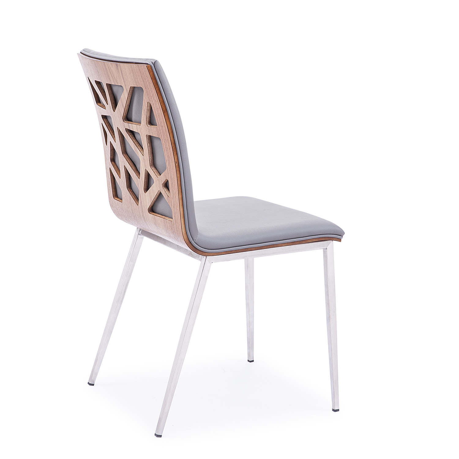 Armen Living Crystal Dining Chair - Grey Leatherette/Walnut Back