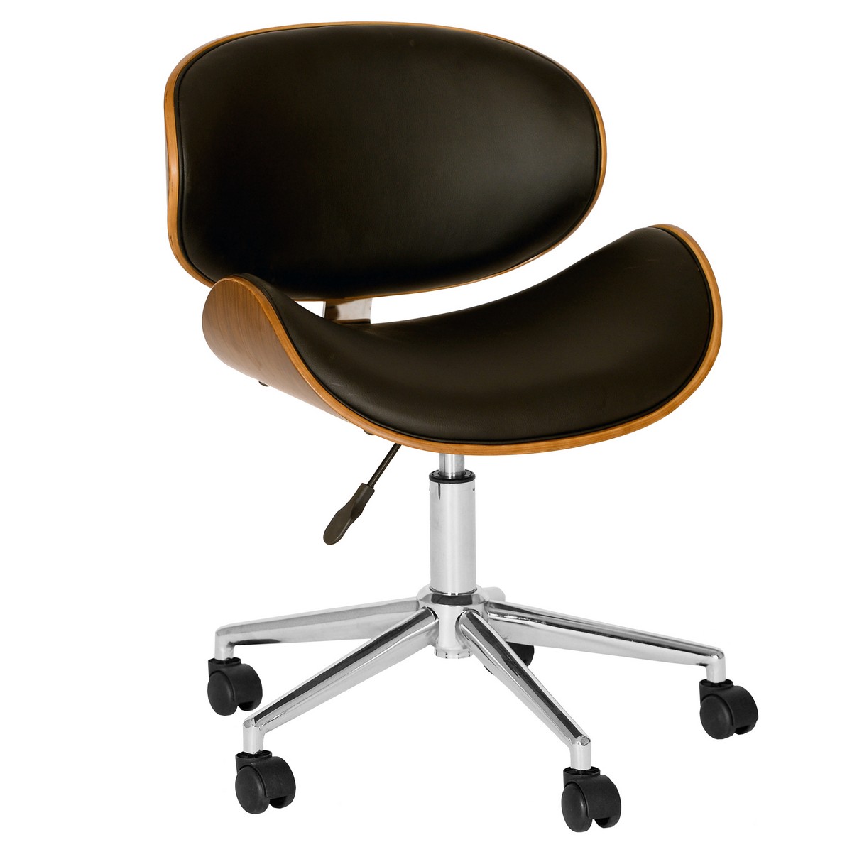 Armen Living Daphne Modern Chair In Black And Walnut Veneer Back and Chrome