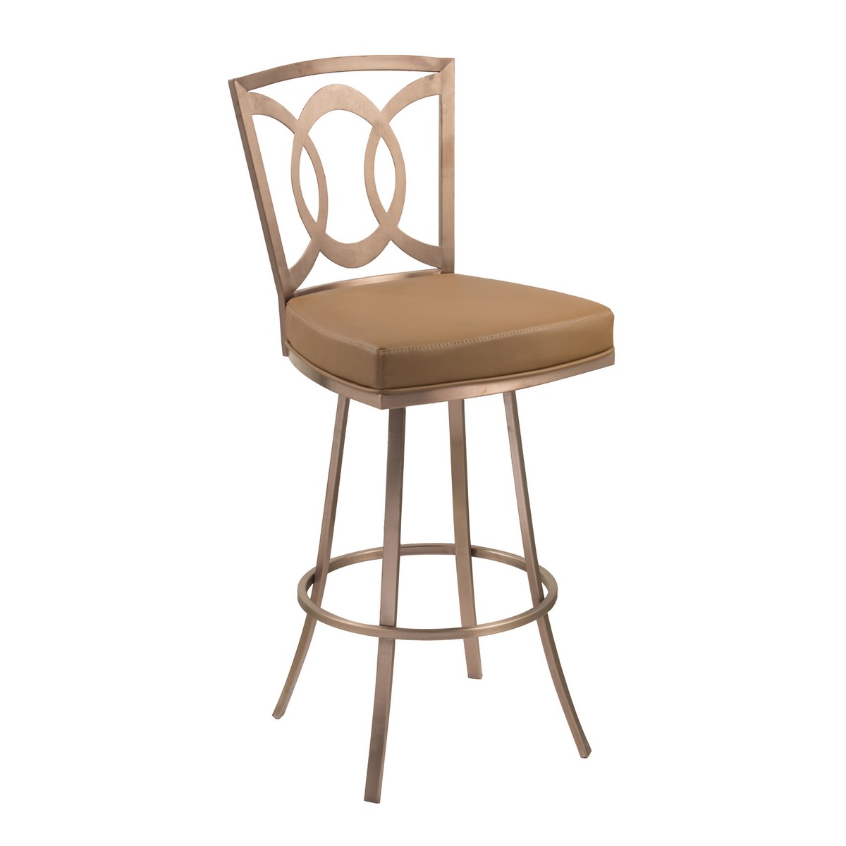 Armen Living Drake 30-inch Contemporary Swivel Barstool In Camel and Gold Finish