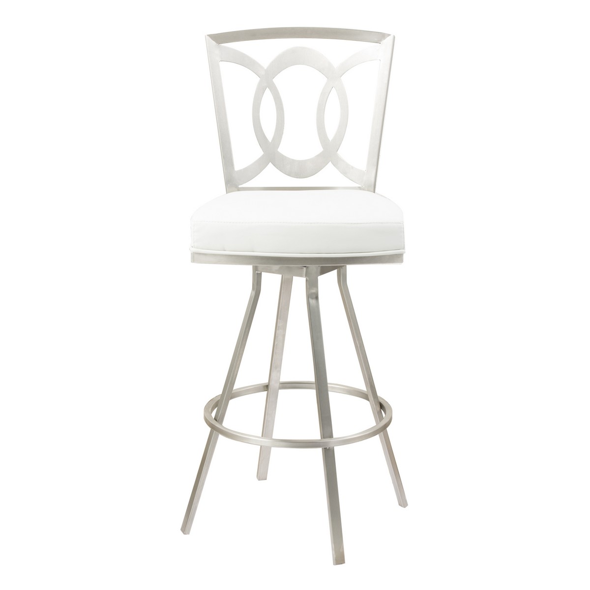 Armen Living Drake 30-inch Contemporary Swivel Barstool In White and Stainless Steel