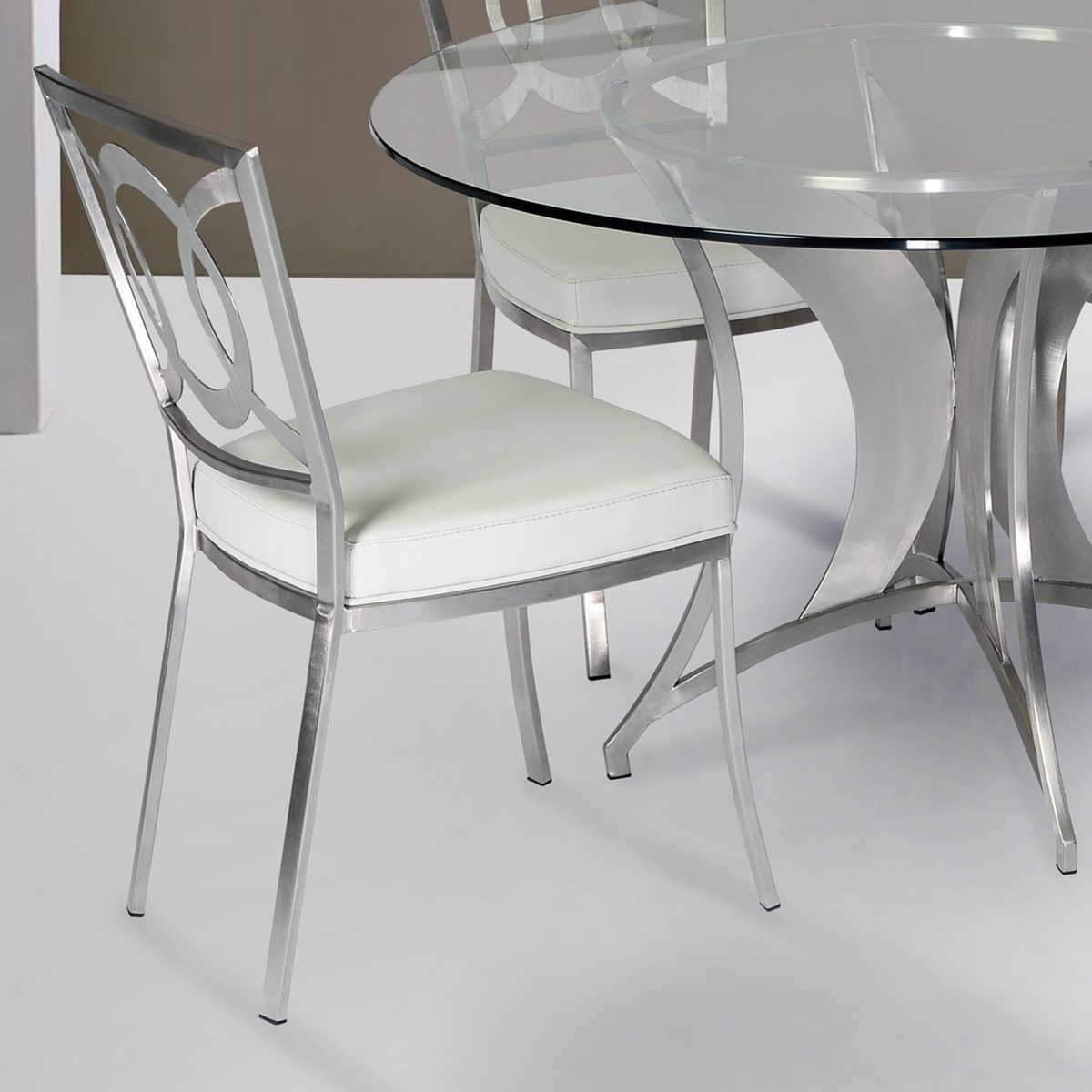 Armen Living Drake Modern Dining Chair In White and Stainless Steel