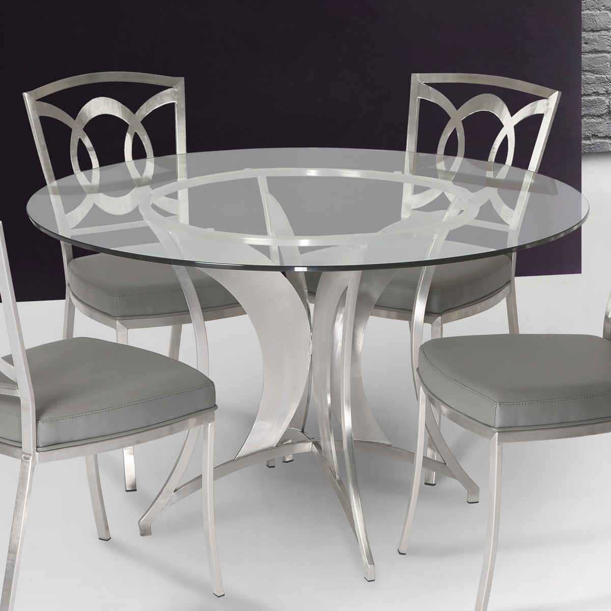 Armen Living Drake Modern Dining Table In Stainless Steel With Clear Glass
