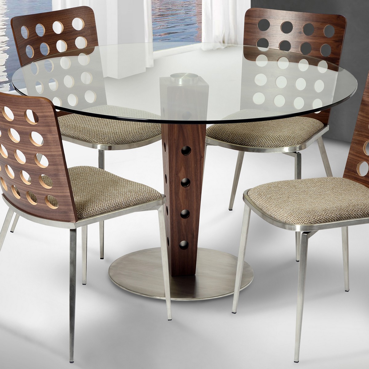 Armen Living Elton Modern Dining Table In Stainless Steel and Glass Top