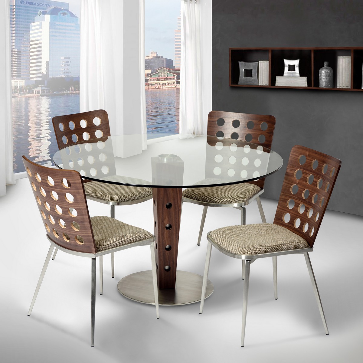 Armen Living Elton Modern Dining Table In Stainless Steel and Glass Top