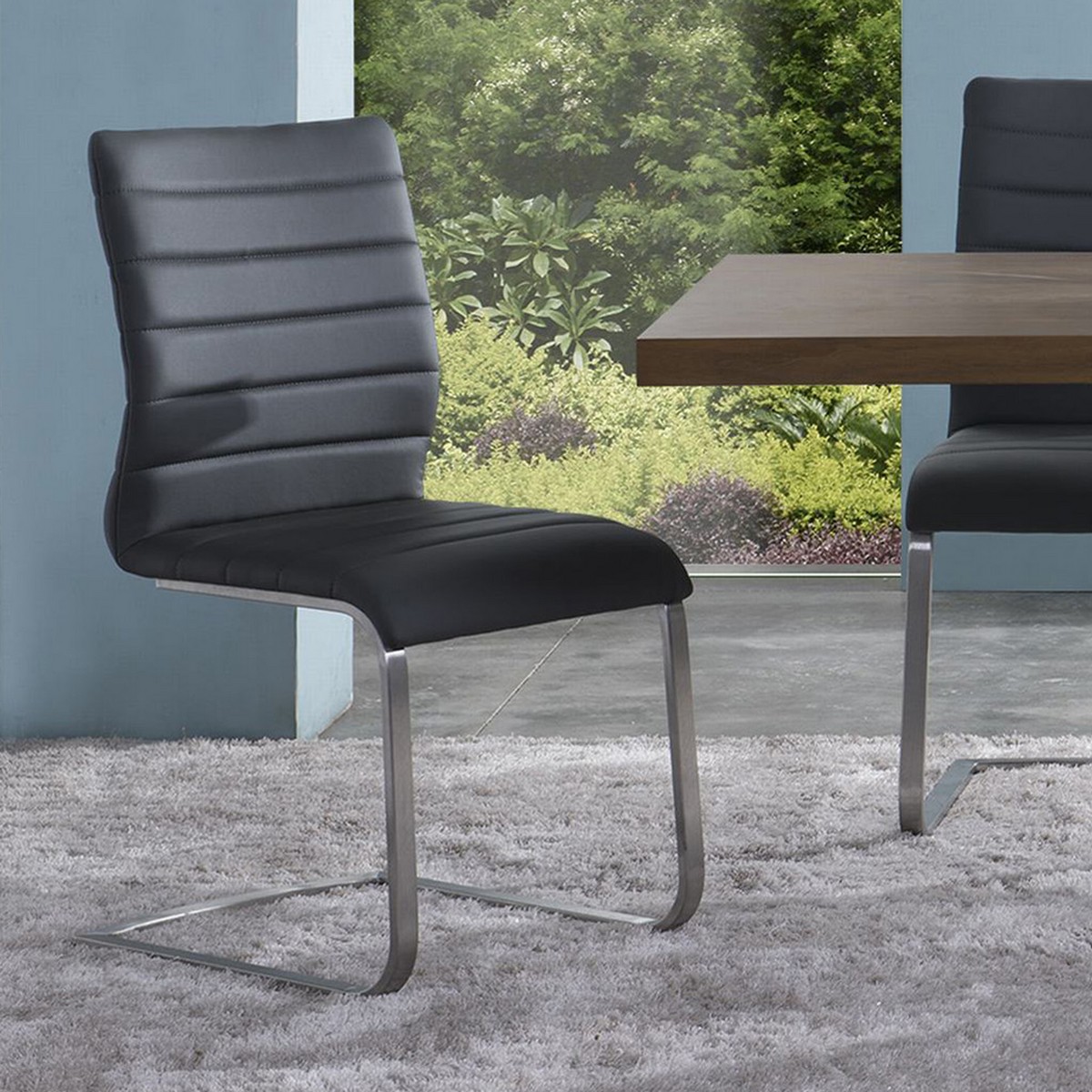 Armen Living Fusion Contemporary Side Chair In Gray and Stainless Steel