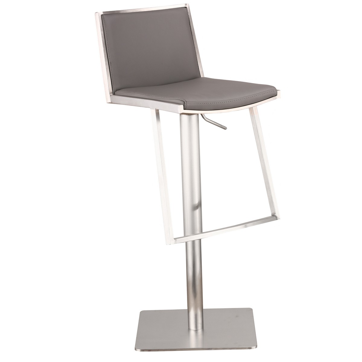 Armen Living Ibiza Adjustable Brushed Stainless Steel Barstool in Gray Leatherette