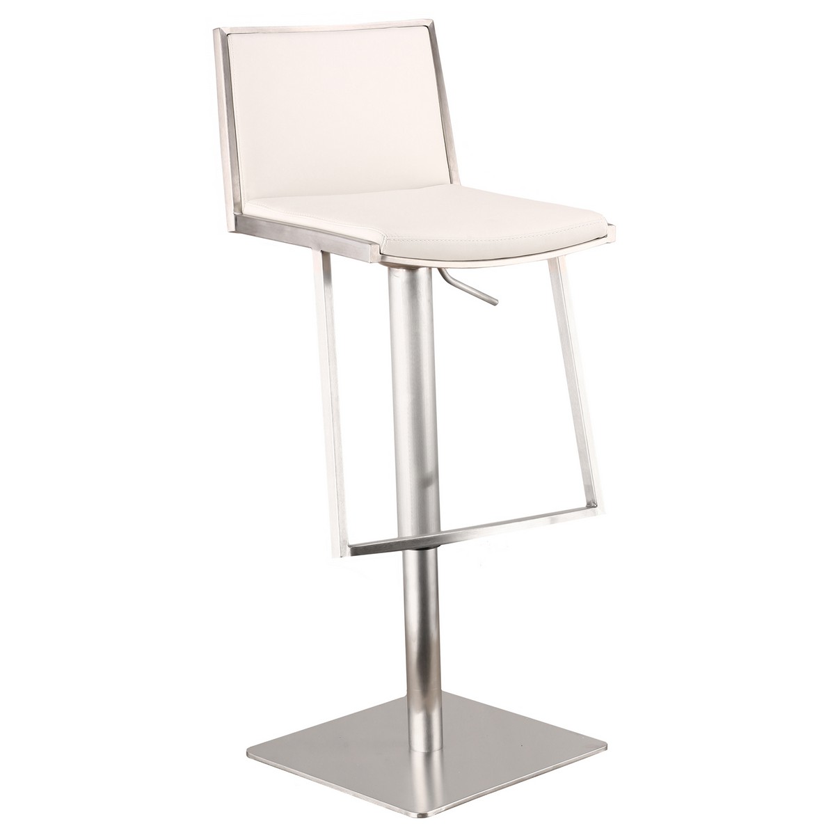 Armen Living Ibiza Adjustable Brushed Stainless Steel Barstool in White Leatherette