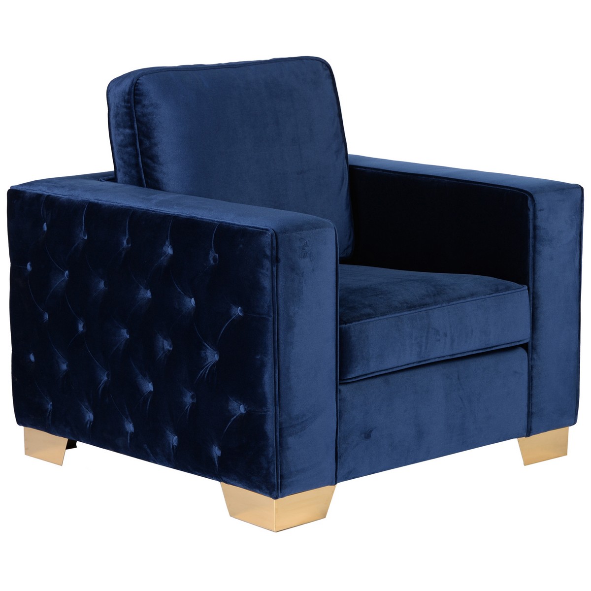 Armen Living Isola Chair In Blue Velvet With Gold Metal Legs