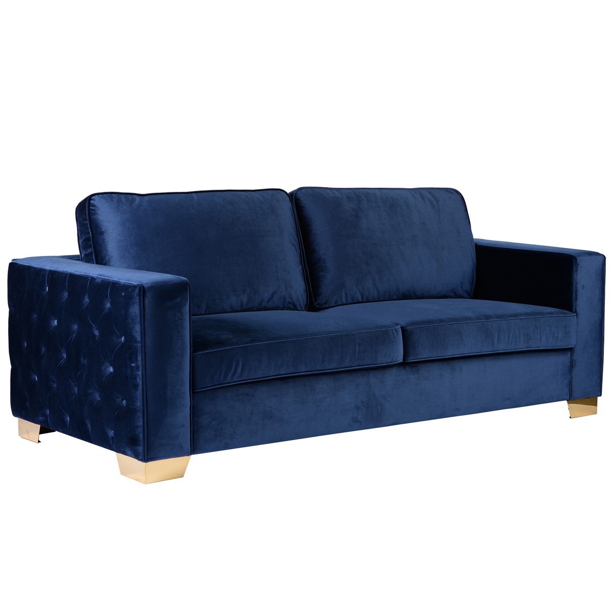 Armen Living Isola Sofa In Blue Velvet With Gold Metal Legs