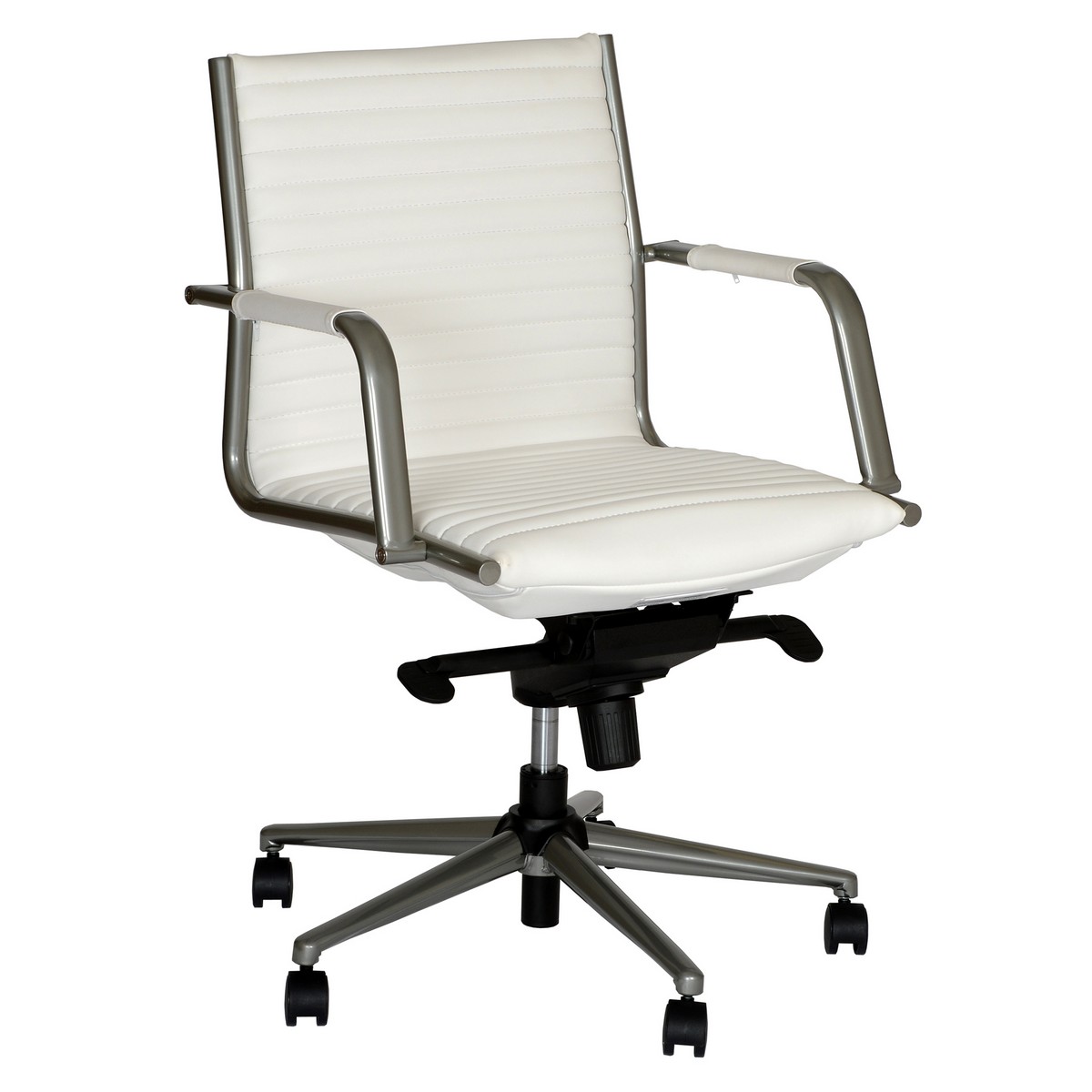 Armen Living Leo Modern Office Chair In White and Powder Coated Gray Metal