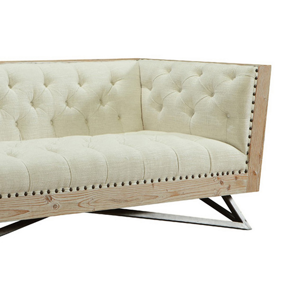 Armen Living Regis Cream Sofa With Pine Frame And Gunmetal Legs