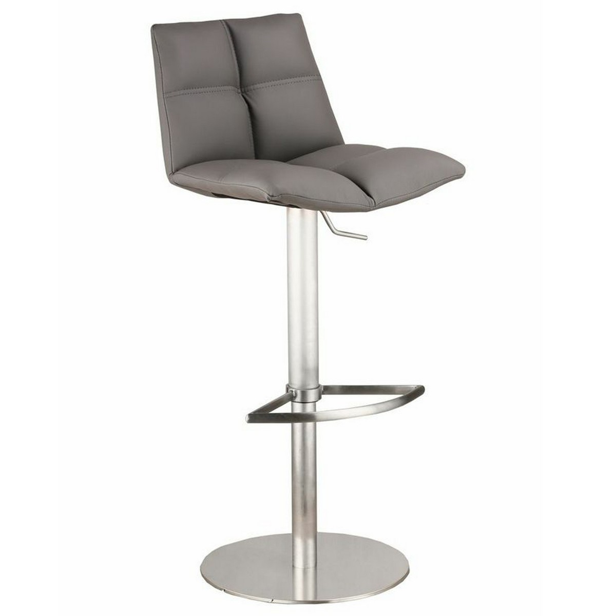 Armen Living Roma Adjustable Brushed Stainless Steel Barstool in Gray Leatherette