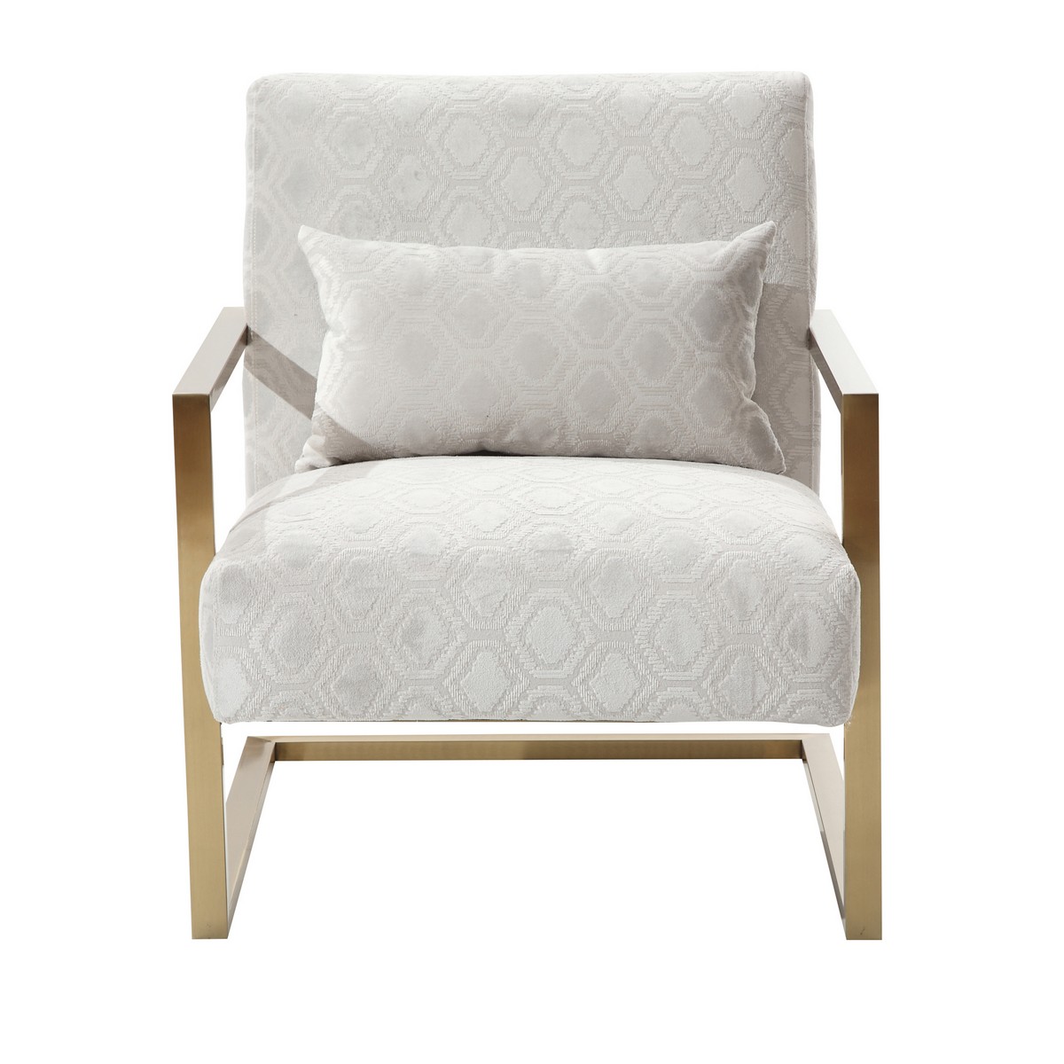 Armen Living Skyline Modern Accent Chair In Cream Chenille and Gold Metal
