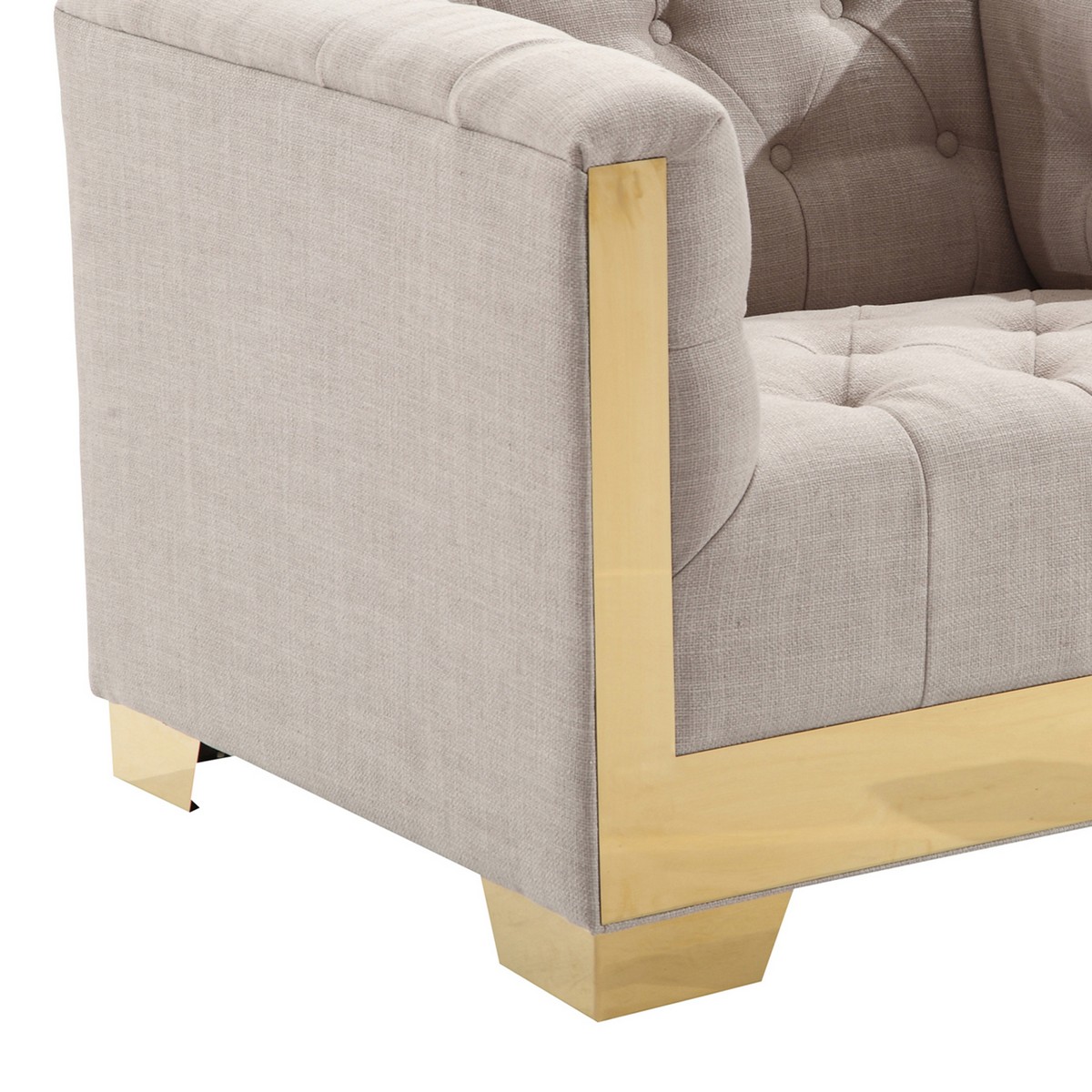 Armen Living Zinc Contemporary Chair In Taupe Tweed and Shiny Gold Finish