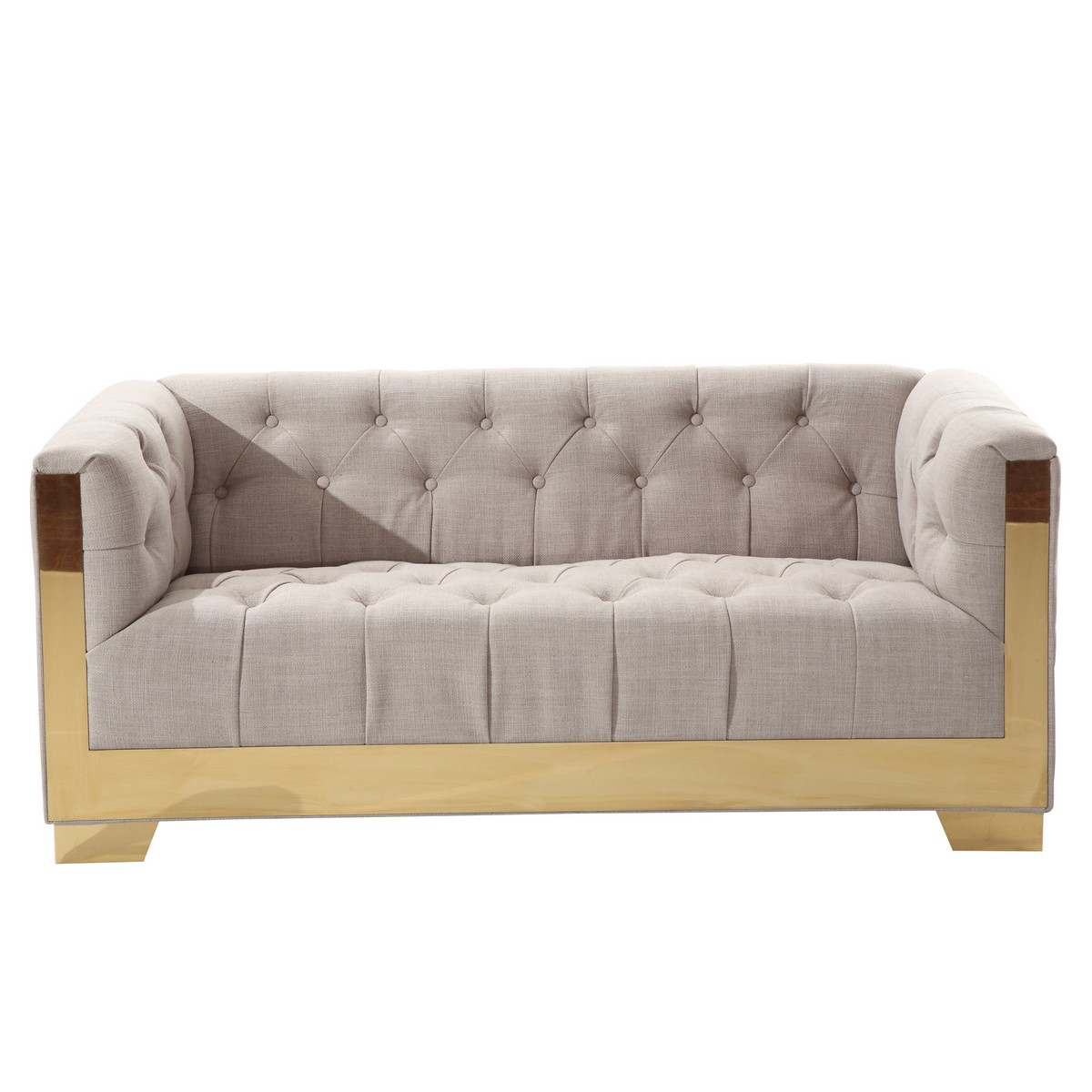 Armen Living Zinc Contemporary Loveseat In Taupe Tweed and Shiny Gold Finish