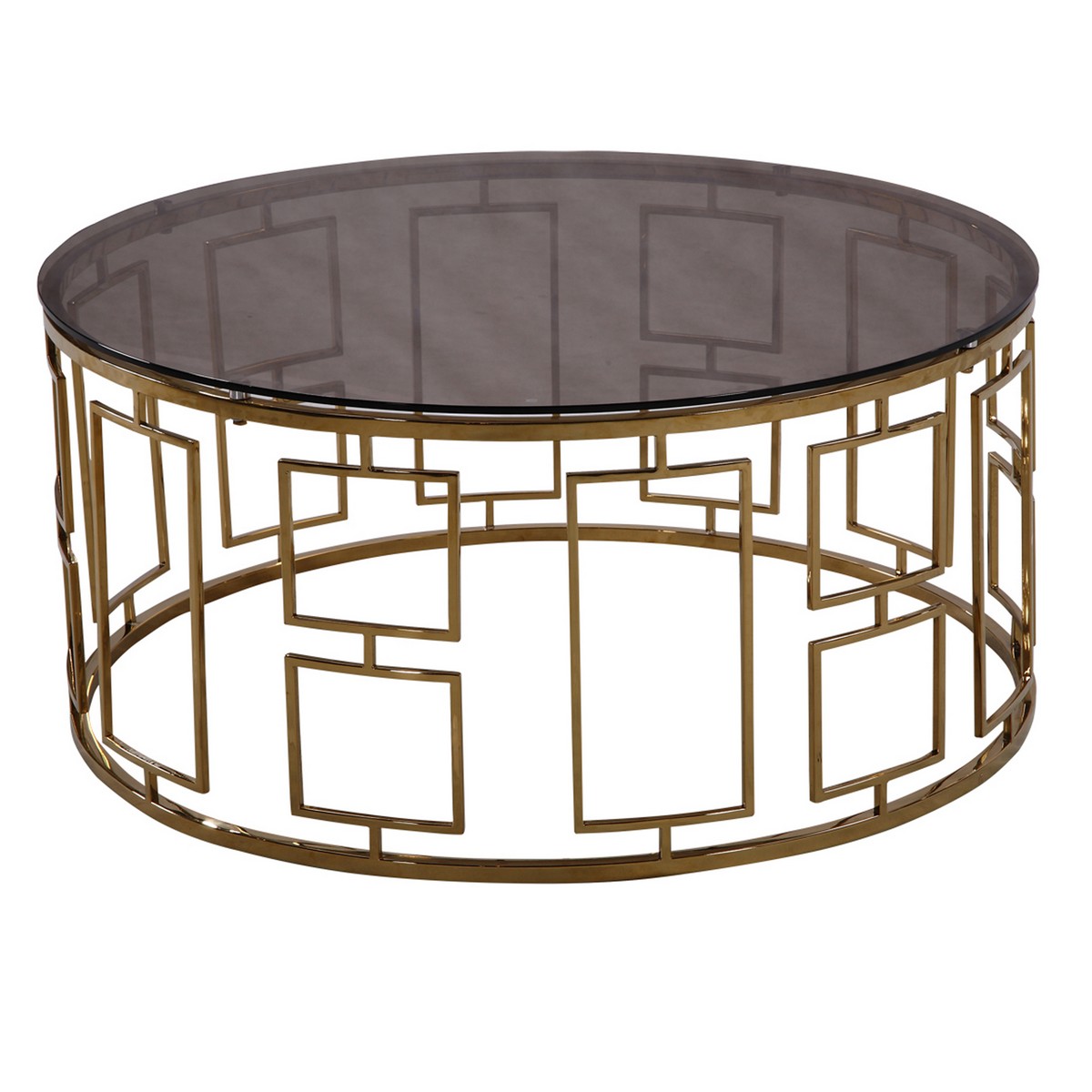 Armen Living Zinc Contemporary Coffee Table In Shiny Gold With Smoked Glass